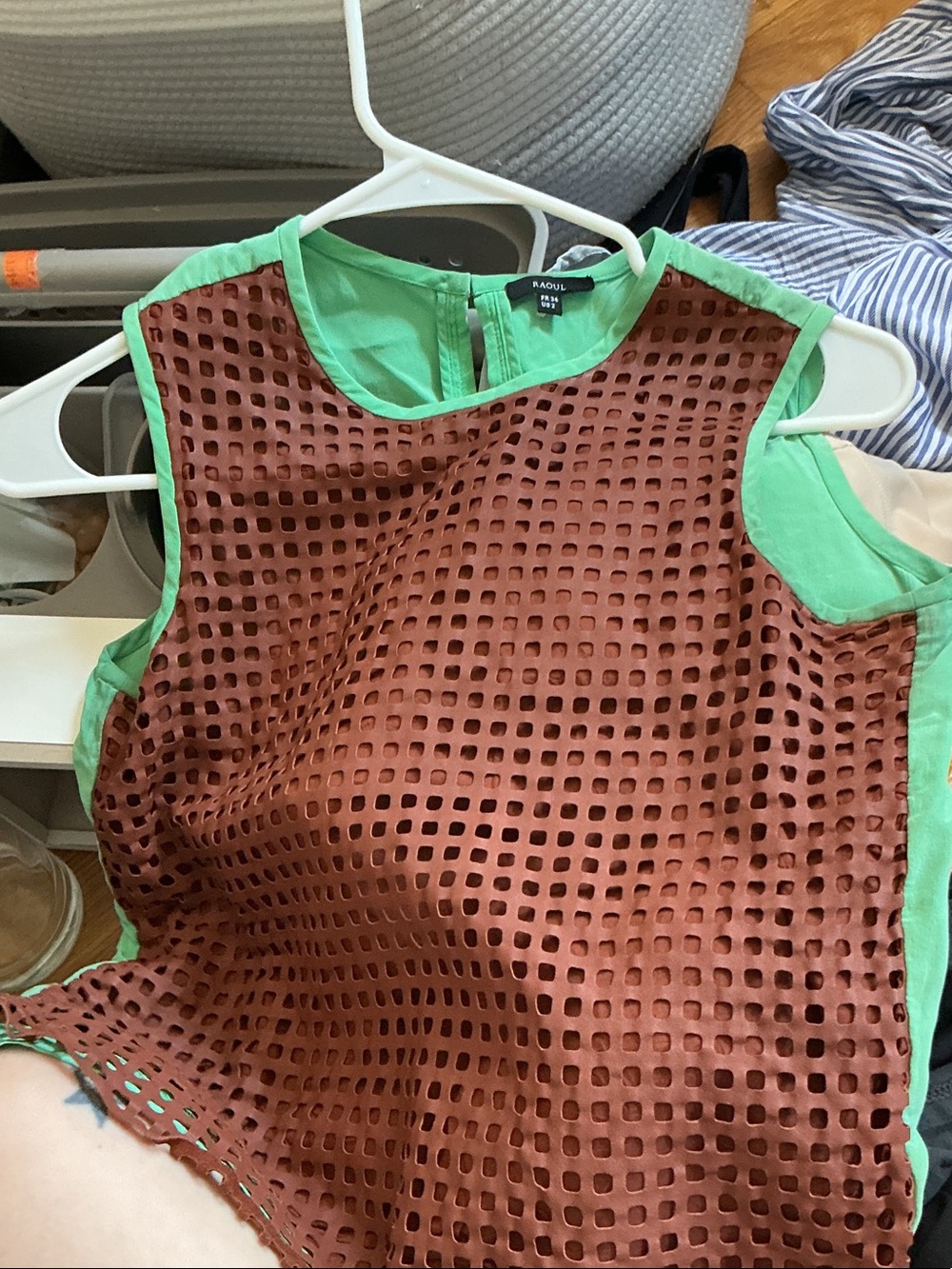Raoul Mint Green Shell with Rust Perforated Overlay